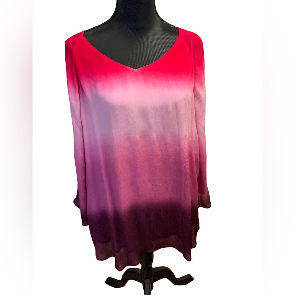 Soft Surroundings Dip Dye Layered Top Ombre Pink Purple Viscose Sz PL